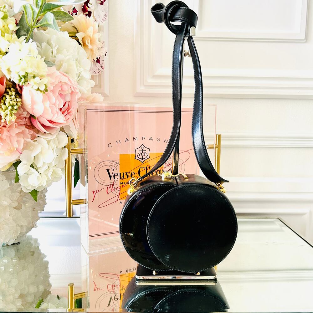 Franco Bellini Black Leather/Patent Leather Art Deco Bag